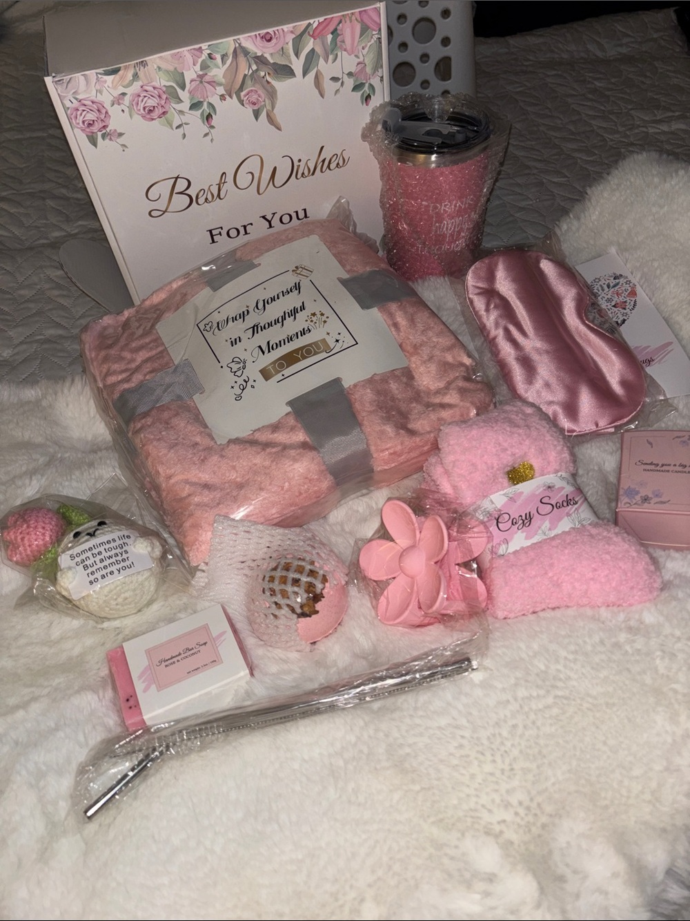 10 piece Gift box set ~NEW -Best wishes blanket candle mug self care present